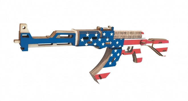 Woodcraft Wooden 3D Puzzle AK47 in American Flag Colors