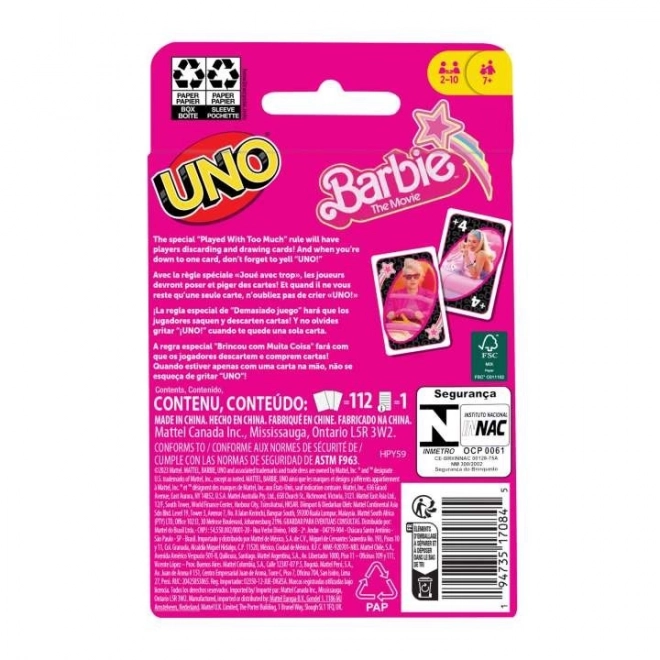 Uno Card Game with Barbie Movie Theme