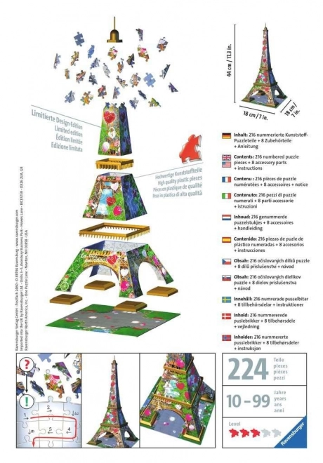 3D Eiffel Tower Love Edition Puzzle