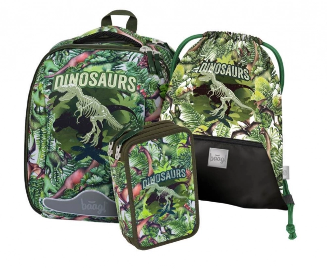 Baagl 3 Piece Set - Shelly Dinosaurs Backpack, Pencil Case, and Bag