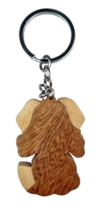 Large Wooden Dog Keychain with Bone