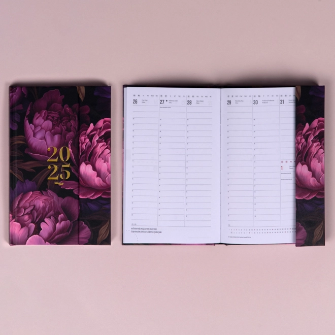 Weekly Magnetic Diary with Purple Flowers 2025