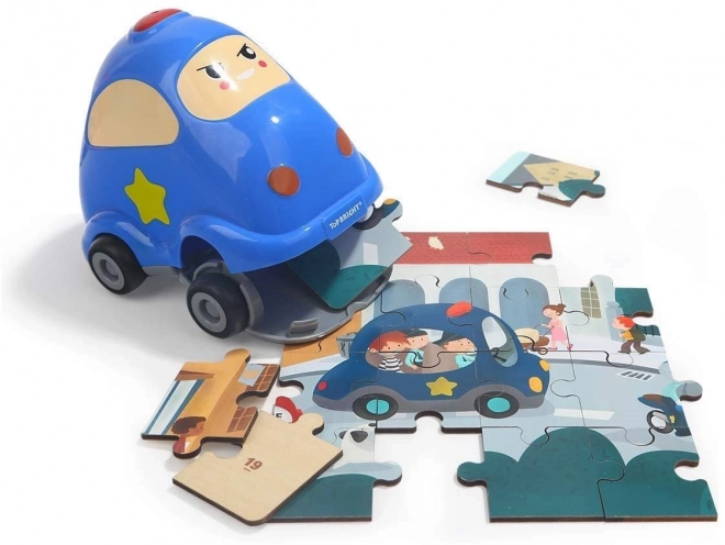 Top Bright Wooden Puzzle With Toy: Police Car