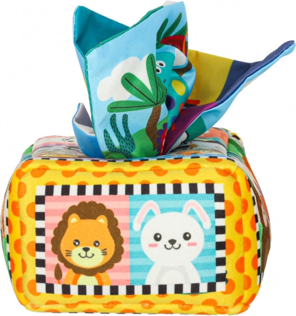 Boîte sensorielle Montessori avec mouchoirs colorés et animaux