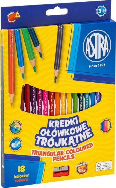 Triangular Colored Pencils with Sharpener - 18 pcs by ASTRA