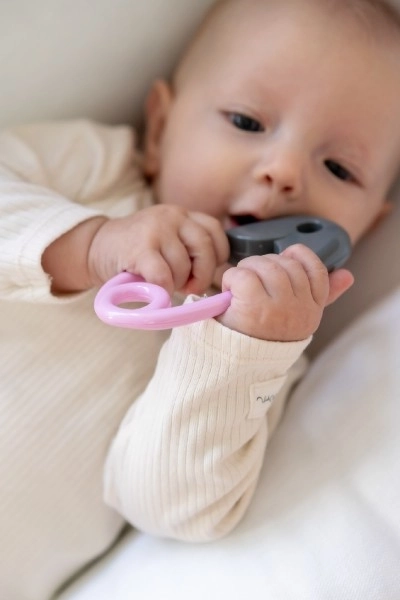 Baby Rattle Safety Pin Gray-Pink