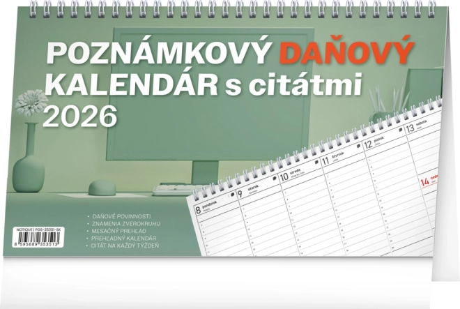 Stolni kalendar Notique Bilješkama Porezni s Citati 2026