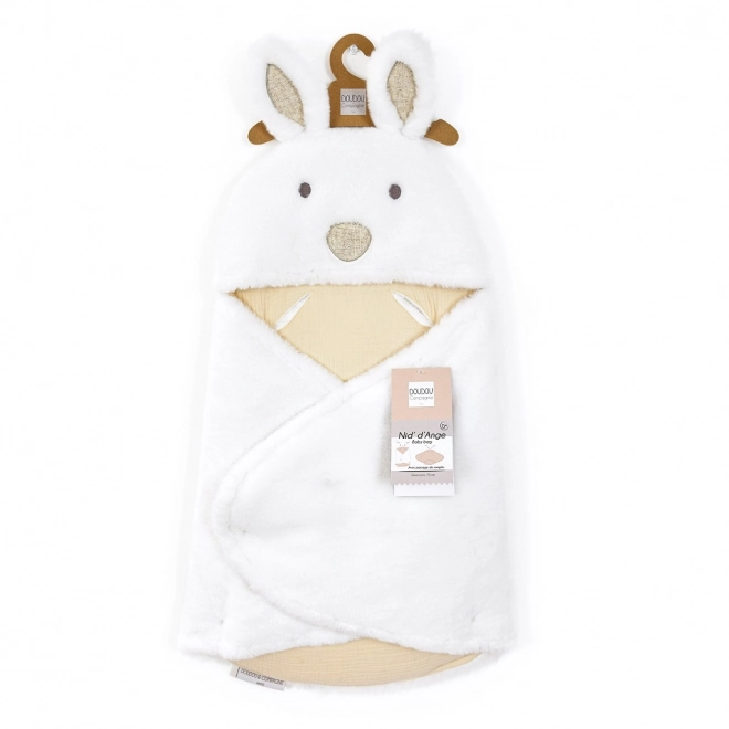 Plush White Baby Blanket With Hood Happy Wild