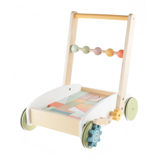 Wooden Cart with Colorful Blocks