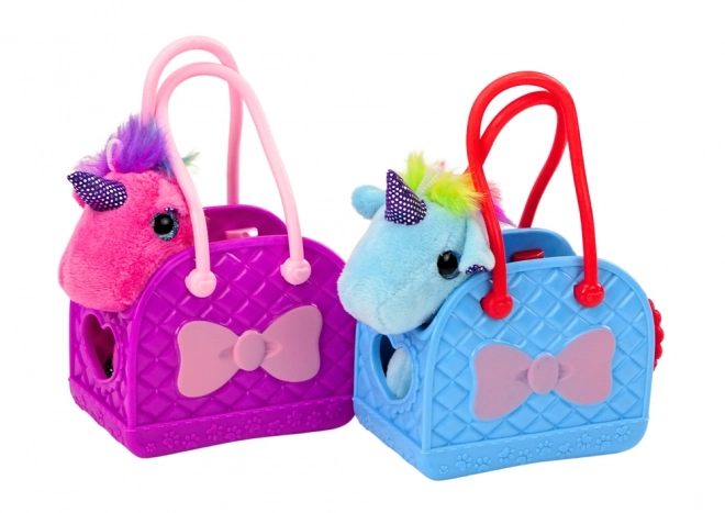 Plush Unicorn in Rubber Bag with Colorful Mane