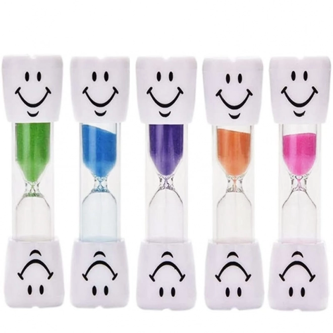 Set of 5 Colorful Hourglasses with Smiley Faces