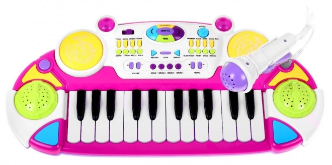 Pink Kids Musical Set with Keyboard, Drums, and Microphone