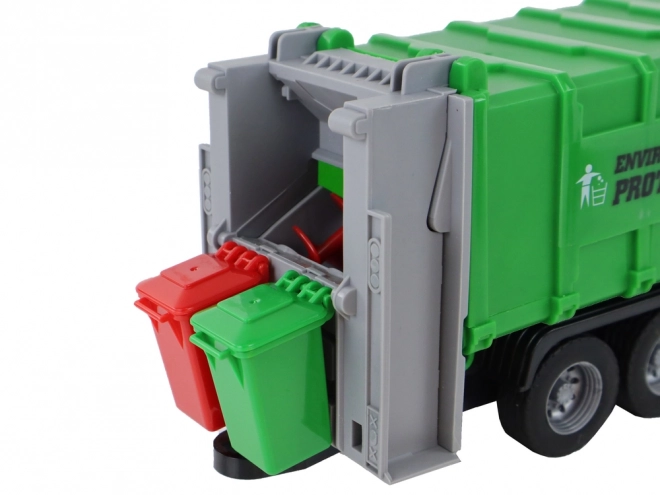 Green Friction-Powered Garbage Truck with Crane 1:16 Scale