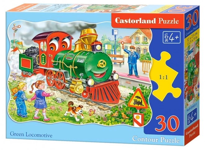 Colorful Green Locomotive Puzzle for Kids