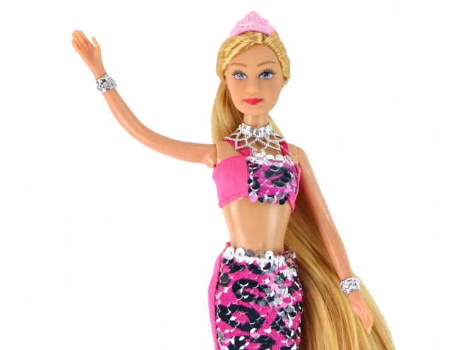 Pink Mermaid Doll with Long Blonde Hair and Sequin Tail