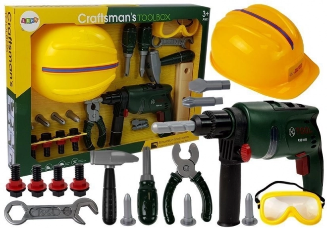 Young Handyman Drill Set with Safety Helmet and Goggles