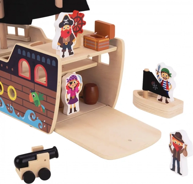 Dřevěná pirátská loď s figurkami Tooky Toy