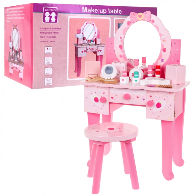 Wooden Vanity Set with Stool for Girls