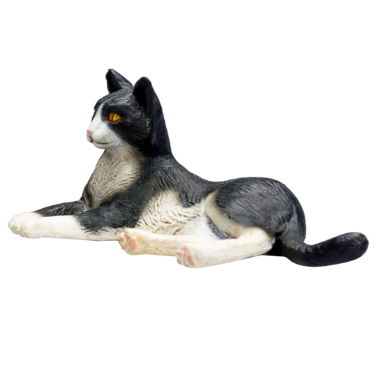 Mojo Black and White Cat Figurine Lying Down