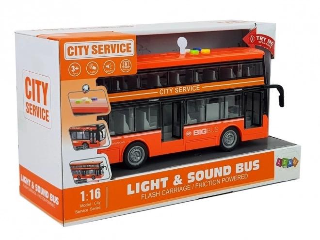 Double Decker Bus with Friction Drive Sound Lights 1:16 Orange