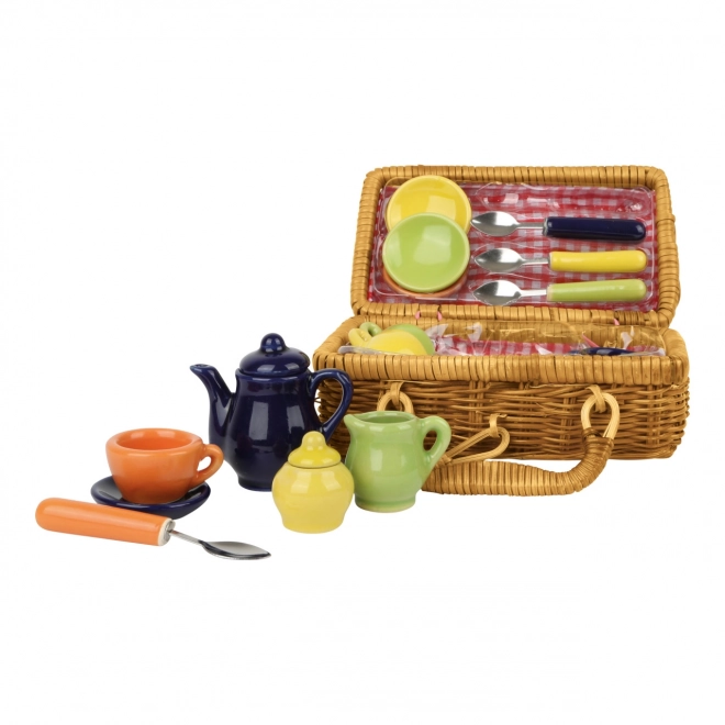 Picnic Basket with Colorful Ceramic Dishware