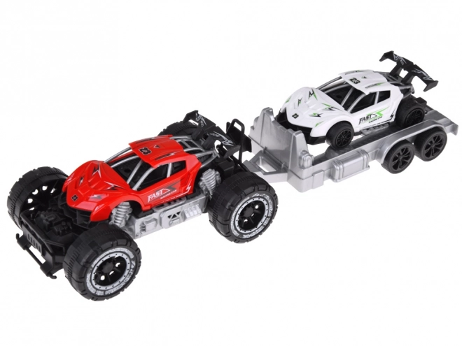 Off-Road Car with Trailer and Sports Car