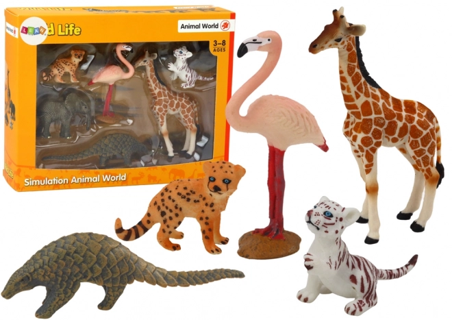 Animal Figurine Set with Giraffe, Flamingo, Elephant, and Tiger