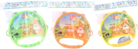Plastic tambourine with animals 17 cm