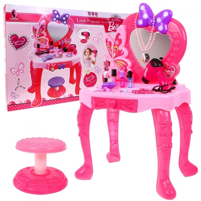 Interactive Pink Vanity Set for Kids with Lights and Styling Accessories