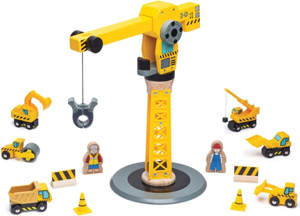 Large rotating crane with functional hook