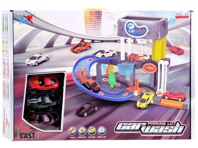 Two-Story Car Wash Garage with Toy Cars