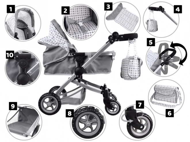 4-in-1 Doll Stroller with Bassinet – gray