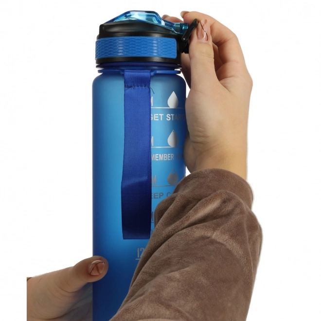 Motivational Water Bottle with Straw and Handle - 1L Blue