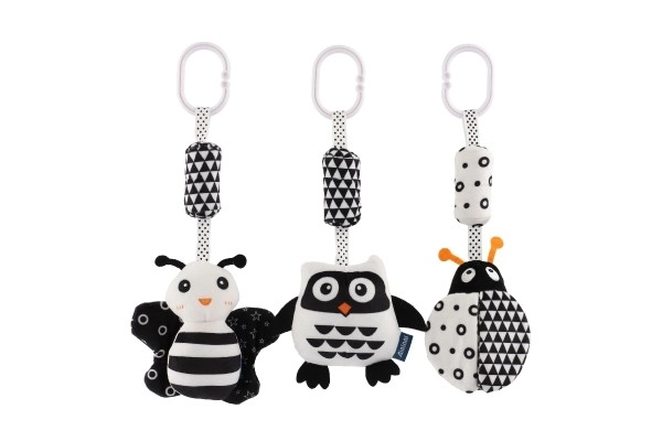 Black and White Plush Animal Rattle for Stroller or Crib