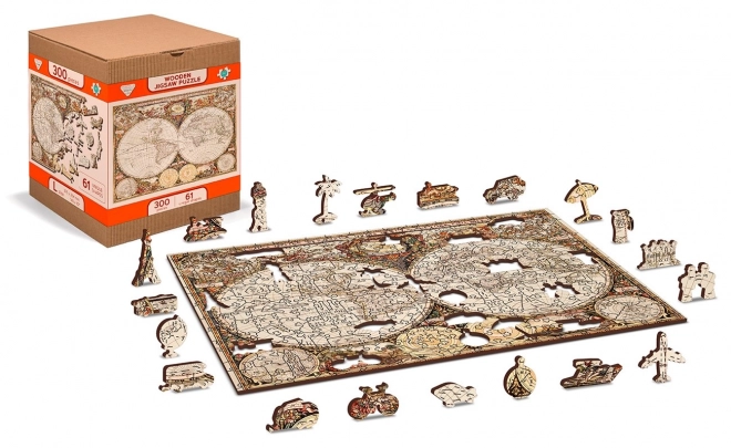 Wooden Antique World Map 2-in-1 Puzzle