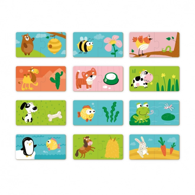 Puzzle Duo Čo jedia zvieratká - 12x2 dielikov