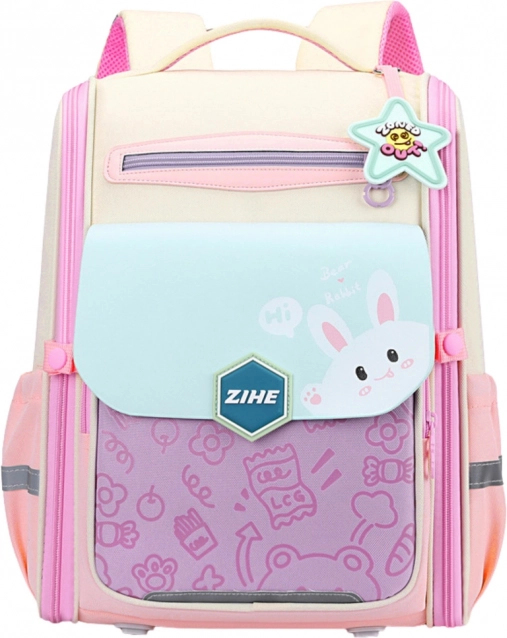 Zaino scolastico pastello con coniglio e cintura pettorale 21L