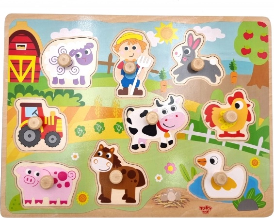 Puzzle in legno Fattoria Montessori con pomelli di Woopie Green