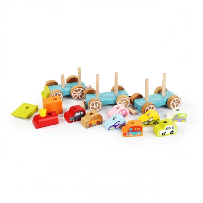 Wooden Train Set with Cars Puzzle 14 Pieces