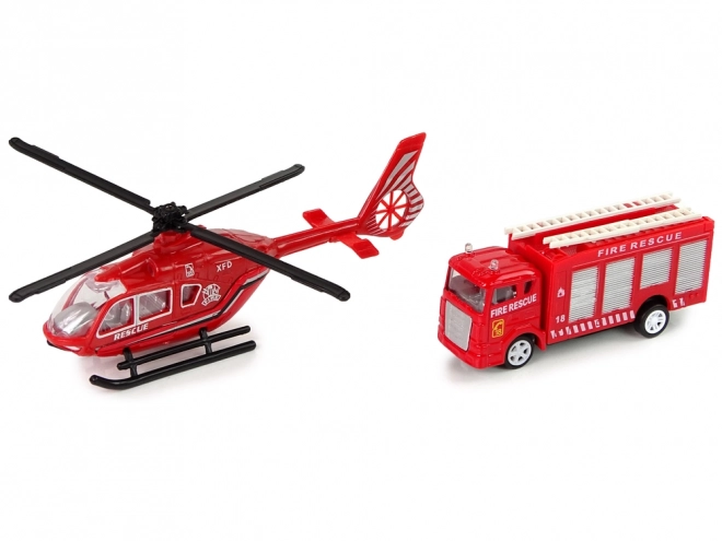 Fire Rescue Vehicle and Helicopter Playset