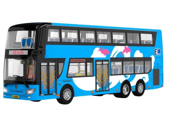 Double Decker Tour Bus with Lights - Blue