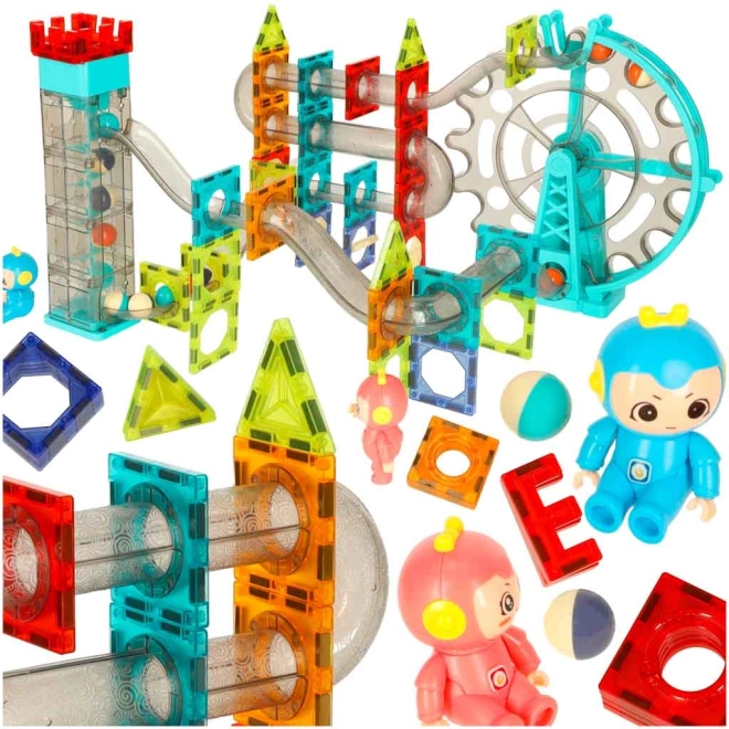 Magnetisches Konstruktionsset – Kugelbahn mit Riesenrad und Aufzug, 118 Teile