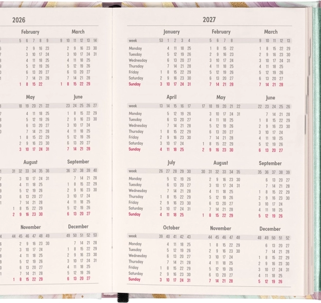 Weekly Diary Pink Marble with Magnetic Closure 2026