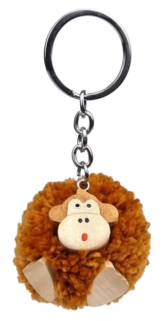 Wooden Pom Pom Monkey Keychain