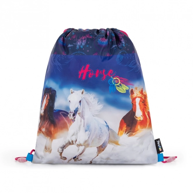 Backpack Drawstring Bag with Horse Design