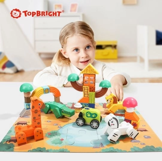 Safari Wooden Blocks and Puzzle by Top Bright