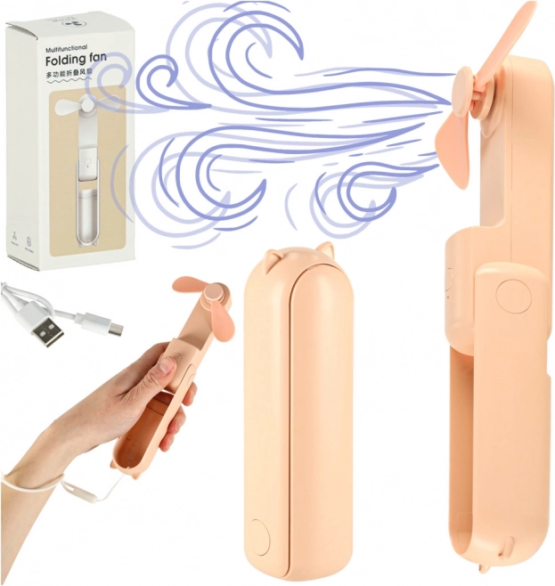 Mini Folding Desk Fan with USB Pink
