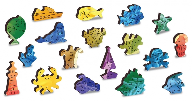 Wooden Puzzle with Tropical Fish Figurines