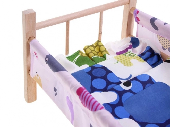 wooden doll bed with bedding set