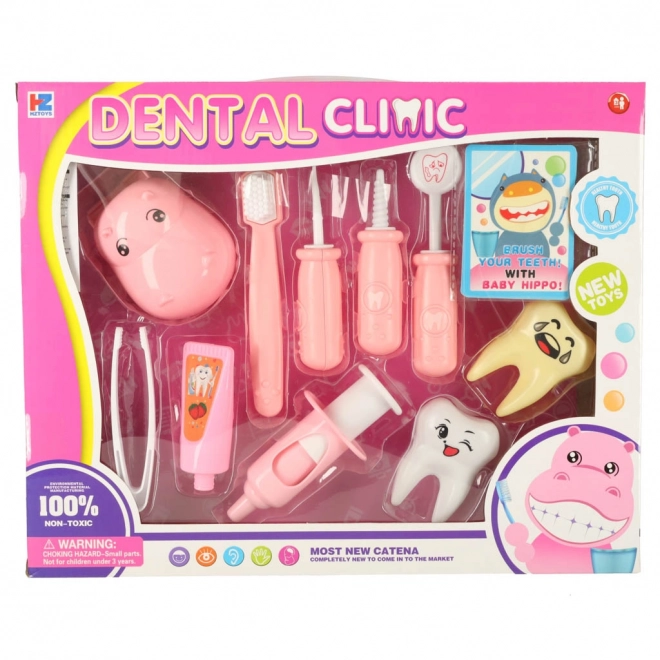 Pink hippo dentist playset